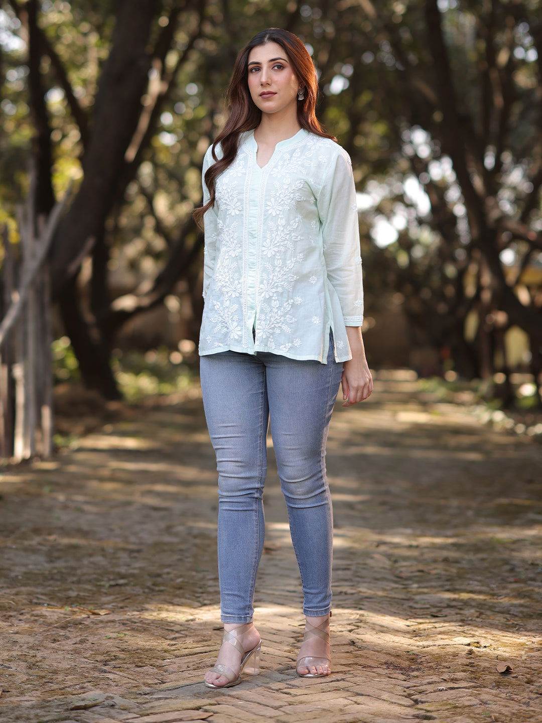 ZOYA Chikankari Cotton Mul Top - KRI CHIKANKARI